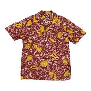 Vintage 1940’s Underwater Fish Print Seersucker Hawaiian Shirt Medium